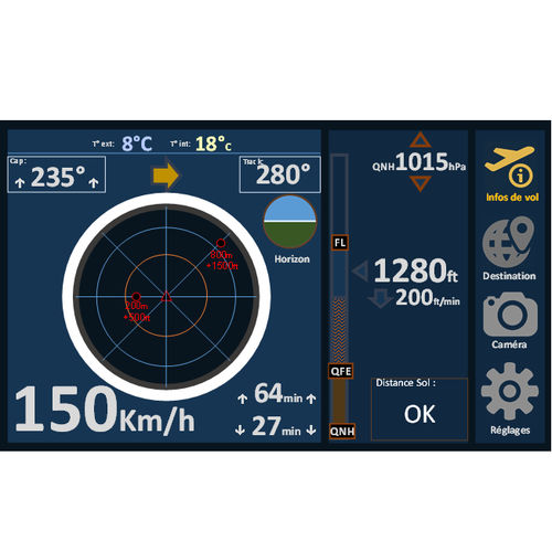 ULM超轻型飞机EFIS - DREAMFIS - FLIGHT LEVEL & ORBITAL DEPLOYMENT SAS - 触摸屏