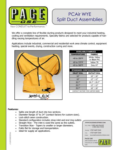 PCAir WYE Split Duct Assemblies