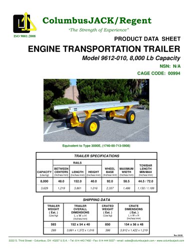 Engine Transportation Trailer 8,000 Lb Capacity