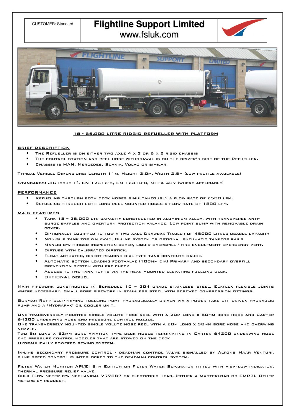 DS Rigid Refueller 18-25 KL with platform - FLIGHTLINE SUPPORT LTD