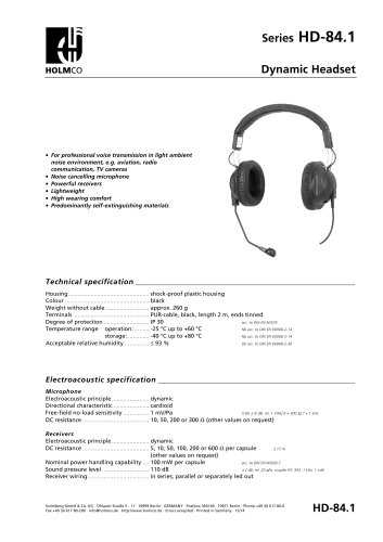 Series HD-84.1 Dynamic Headset