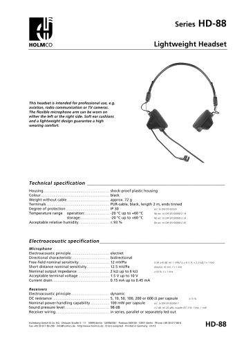 Series HD-88 Lightweight Headset