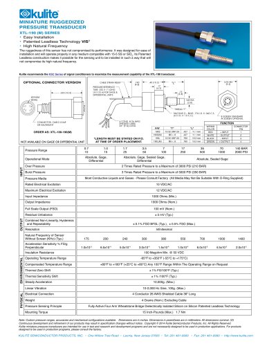 MINIATURE RUGGEDIZED PRESSURE TRANSDUCER XTL-190 (M) SERIES