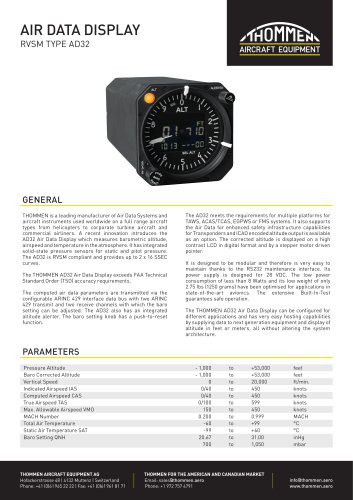 THOMMEN AD32 Air Data Display - Datasheet