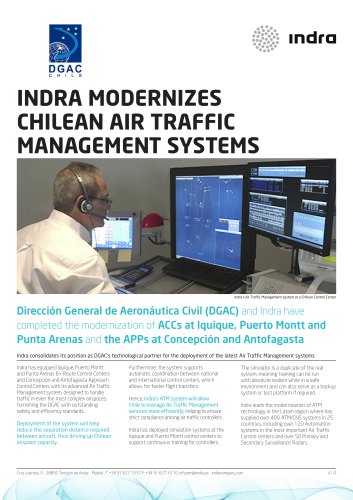 INDRA MODERNIZES CHILEAN AIR TRAFFIC MANAGEMENT SYSTEMS