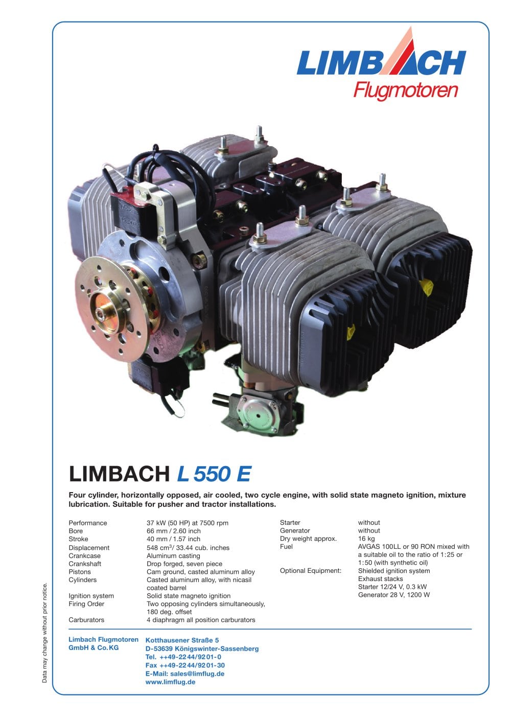 L 550E datasheet - Limbach Flugmotoren GmbH & Co.KG