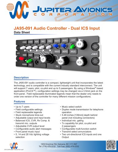 JA95-091 Audio Controller - Dual ICS Input