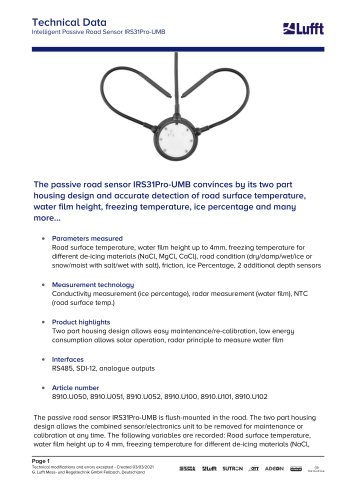 Intelligent Passive Road Sensor IRS31Pro-UMB