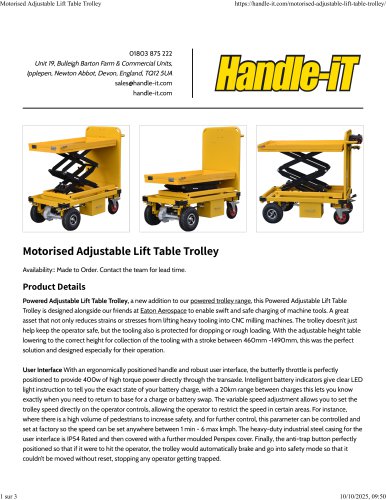 Motorised Adjustable Lift Table Trolley