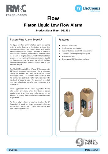 Liquid Low Flow Alarm - Platon