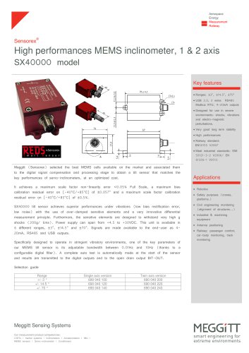 High performances MEMS inclinometer, 1 & 2 axis SX40000 model