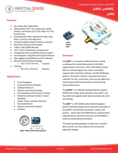 Calibrated Inertial Systems with GPS μIMU, μAHRS, μINS