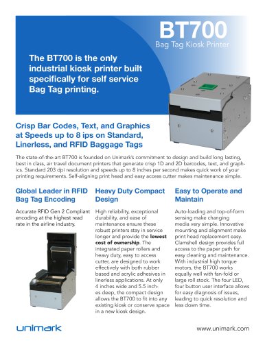 BT700 Bag Tag Kiosk Printer