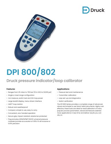 Druck DPI 800-802 Pressure Indicator and Loop Calibrator