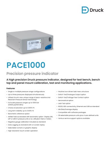 PACE1000 Precision pressure indicator Datasheet