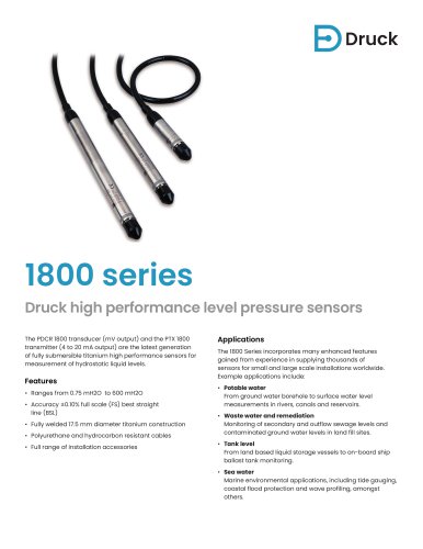 PDCR 1800 transducer (mV output) and PTX 1800 transmitter (4 to 20 mA output) - 1800 series