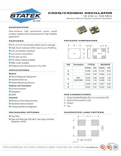 CXOQ/CXOQHG OSCILLATOR