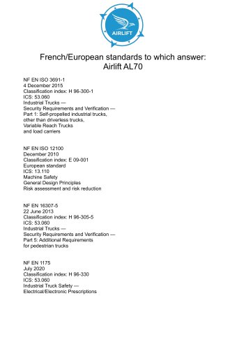 Standards FR and UE Airlift AL70