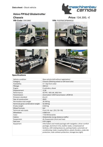 Volvo FM 6x2 Globetrotter chassis